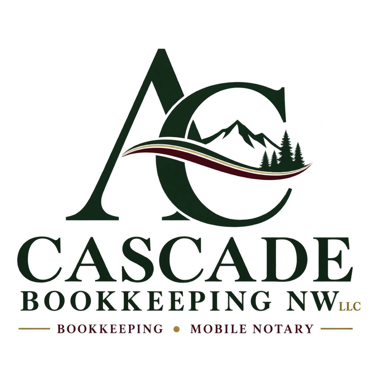 Cascade Bookkeeping NW logo with mountain and evergreen trees